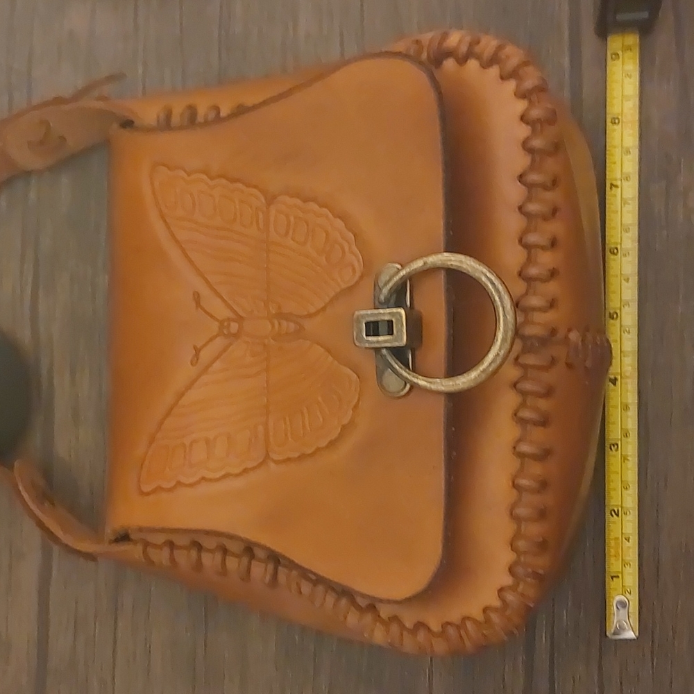 Vintage Genuine Tooled Leather Butterfly Novelty Fairycore crossbody Bag Purse - Picture 5 of 6